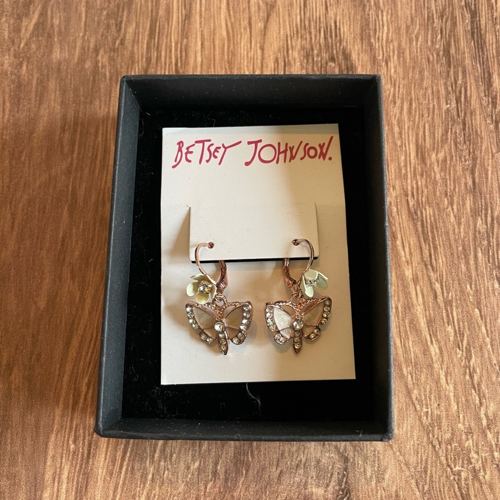 Betsey Johnson Rose Gold Butterfly Drop Earrings